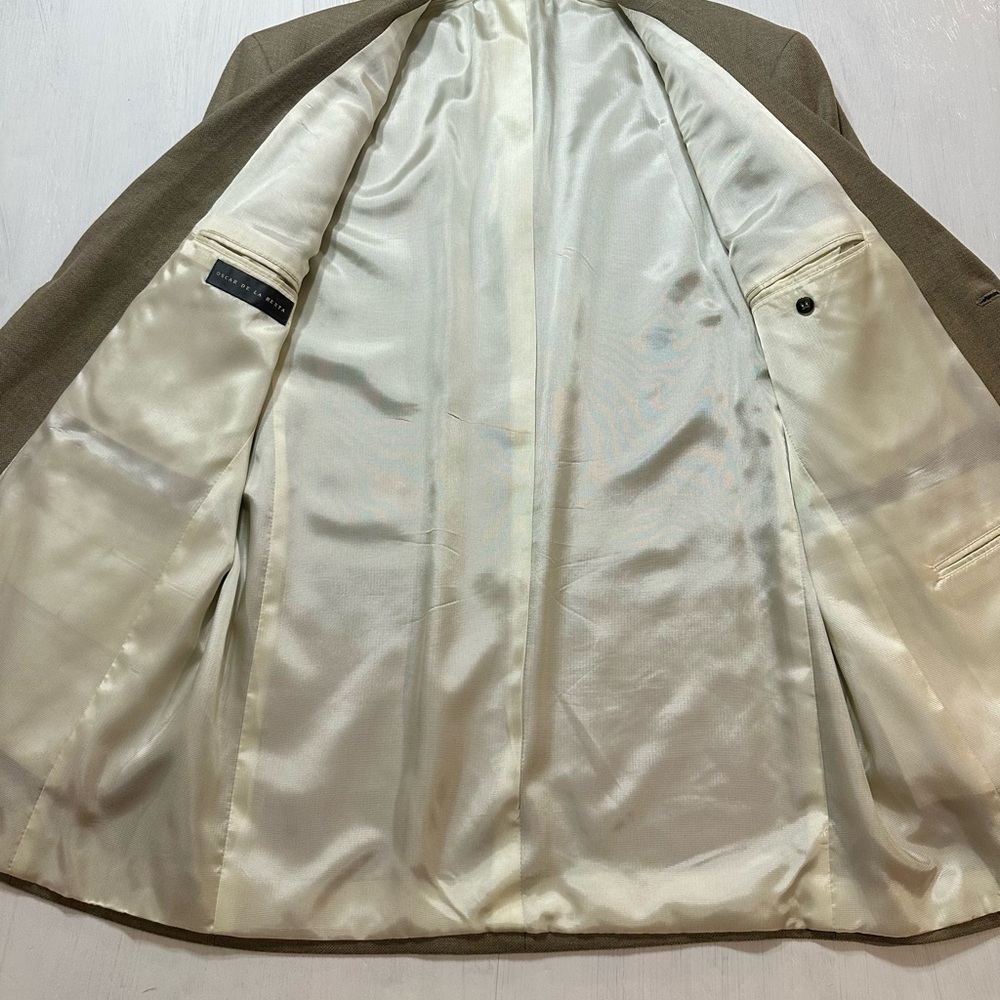 Oscar de la Renta Blazer 46L Tan Silk Wool Blend Two Button Sport Coat Jacket - Picture 7 of 10